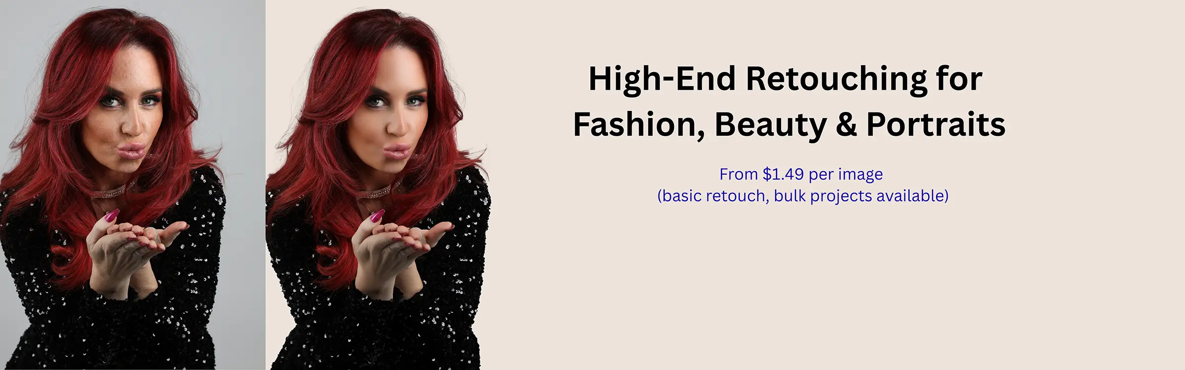 Fashion beauty and portrait retouching service with professional skin editing example