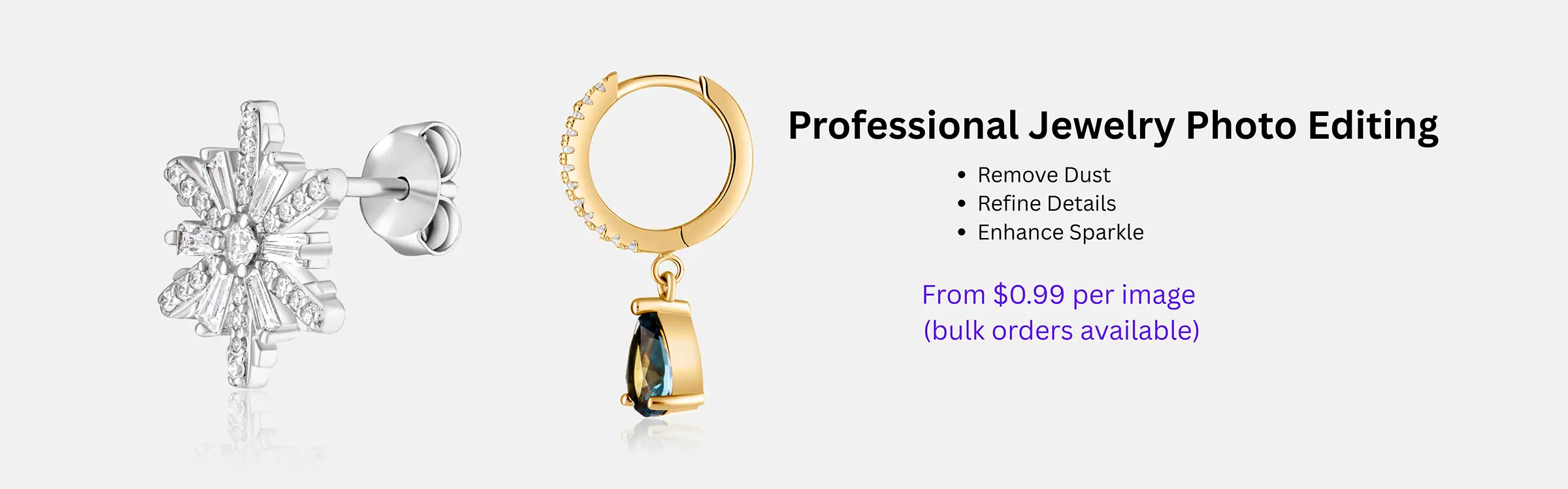 Professional jewelry photo editing service with sparkle enhancement and dust removal