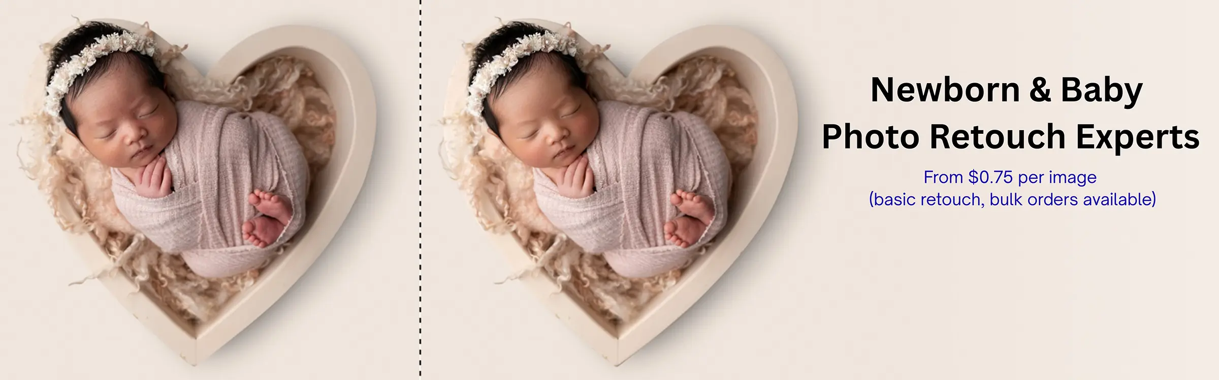 Newborn and baby photo retouching service with soft skin enhancement example